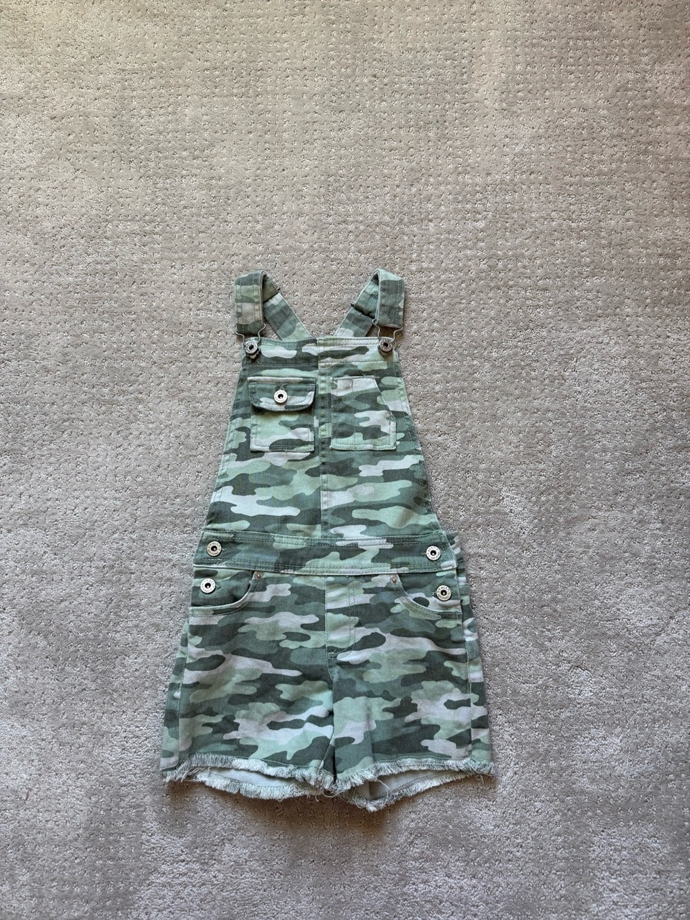 LUCKY Girls' Green Camo Short Overalls with Front Pocket
